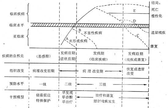 疾病自然史和三级预防关系示意图